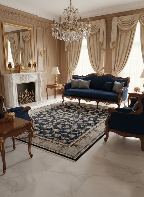 فرش افشان رز سرمه ای