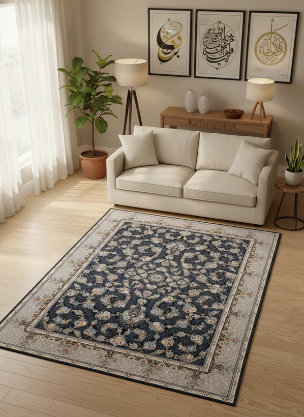 فرش افشان رز سرمه ای