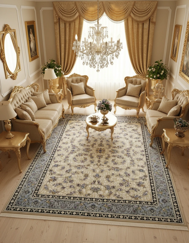 فرش 700 شانه افشان باغ رز بژ