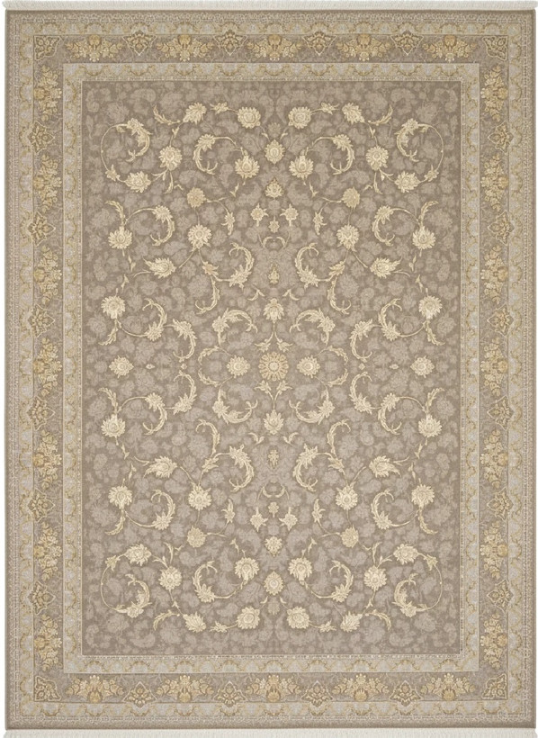 فرش افشان صدف کاشان رنگ نقرهای و بژ، 1200 شانه با نخ آلمانی هیت ست و بافت بلژیکی