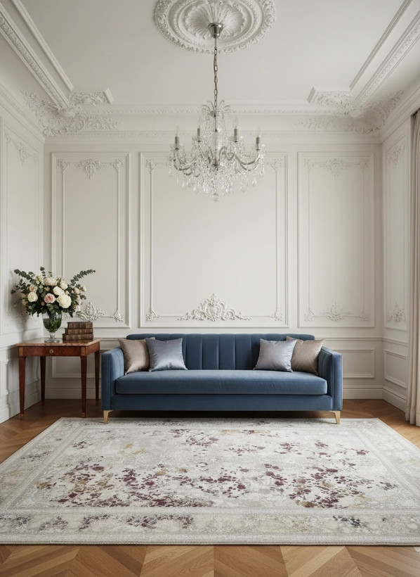 فرش افشان ورسالیس کاشان رنگ نقرهای و بژ، 1200 شانه با نخ آلمانی هیت ست و بافت بلژیکی