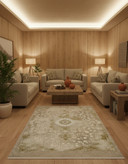 فرش آرشام کاشان رنگ نقرهای و بژ، 1200 شانه با نخ آلمانی هیت ست و بافت بلژیکی