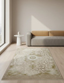 فرش آرشام کاشان رنگ نقرهای و بژ، 1200 شانه با نخ آلمانی هیت ست و بافت بلژیکی