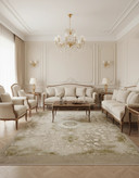 فرش آرشام کاشان رنگ نقرهای و بژ، 1200 شانه با نخ آلمانی هیت ست و بافت بلژیکی