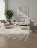 فرش خرنج کاشان رنگ نقرهای و بژ، 1200 شانه با نخ آلمانی هیت ست و بافت بلژیکی