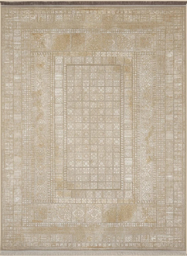فرش خشنی هاکان کاشان رنگ نقرهای و بژ، 1200 شانه با نخ آلمانی هیت ست و بافت بلژیکی