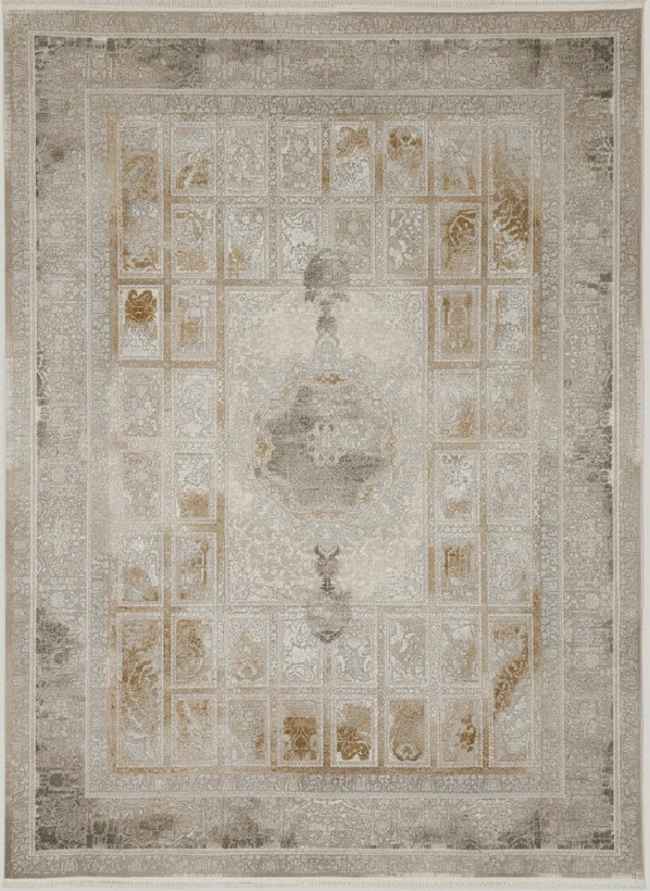 فرش دلبرک کاشان رنگ نقرهای و بژ، 1200 شانه با نخ آلمانی هیت ست و بافت بلژیکی