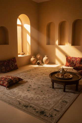 فرش دونکا کاشان رنگ نقرهای و بژ، 1200 شانه با نخ آلمانی هیت ست و بافت بلژیکی