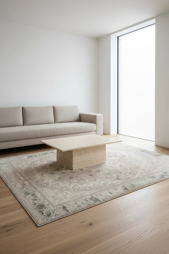 فرش دونکا کاشان رنگ نقرهای و بژ، 1200 شانه با نخ آلمانی هیت ست و بافت بلژیکی