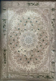 فرش دونکا کاشان رنگ نقرهای و بژ، 1200 شانه با نخ آلمانی هیت ست و بافت بلژیکی