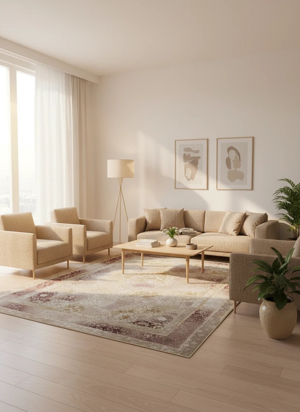 فرش رولکس کاشان رنگ نقرهای و بژ، 1200 شانه با نخ آلمانی هیت ست و بافت بلژیکی