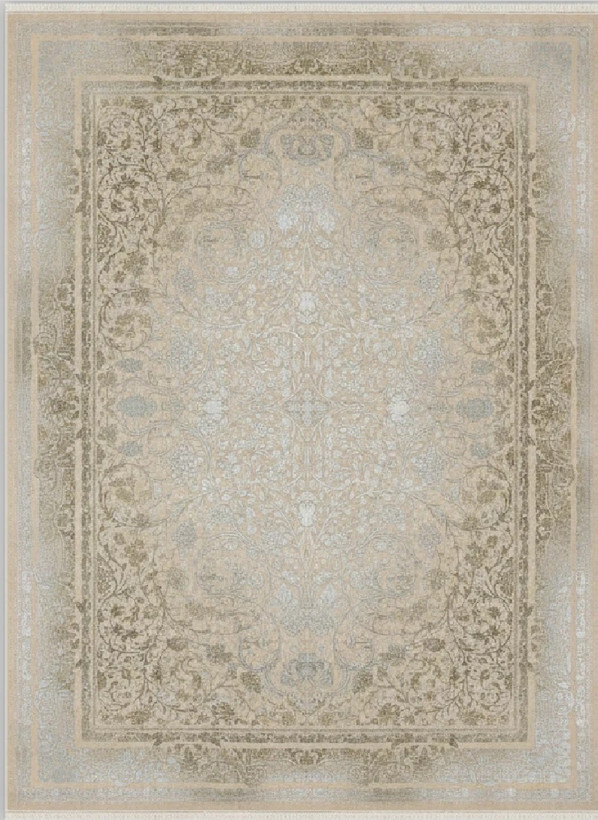 فرش رونیکا کاشان رنگ نقرهای و بژ، 1200 شانه با نخ آلمانی هیت ست و بافت بلژیکی