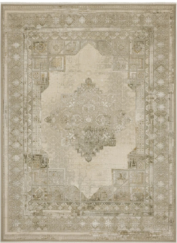 فرش رویای کمال کاشان رنگ نقرهای و بژ، طرح هندسی، 1200 شانه با نخ آلمانی هیت ست و بافت بلژیکی