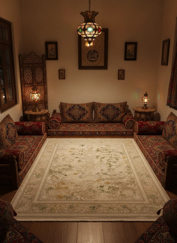 فرش کالین کاشان رنگ نقرهای و بژ، 1200 شانه با نخ آلمانی هیت ست و بافت بلژیکی